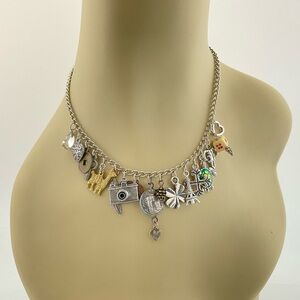 Traveler Charm Necklace, Vintage Look, Handmade,Wanderlust, 17 Charms, Steampunk